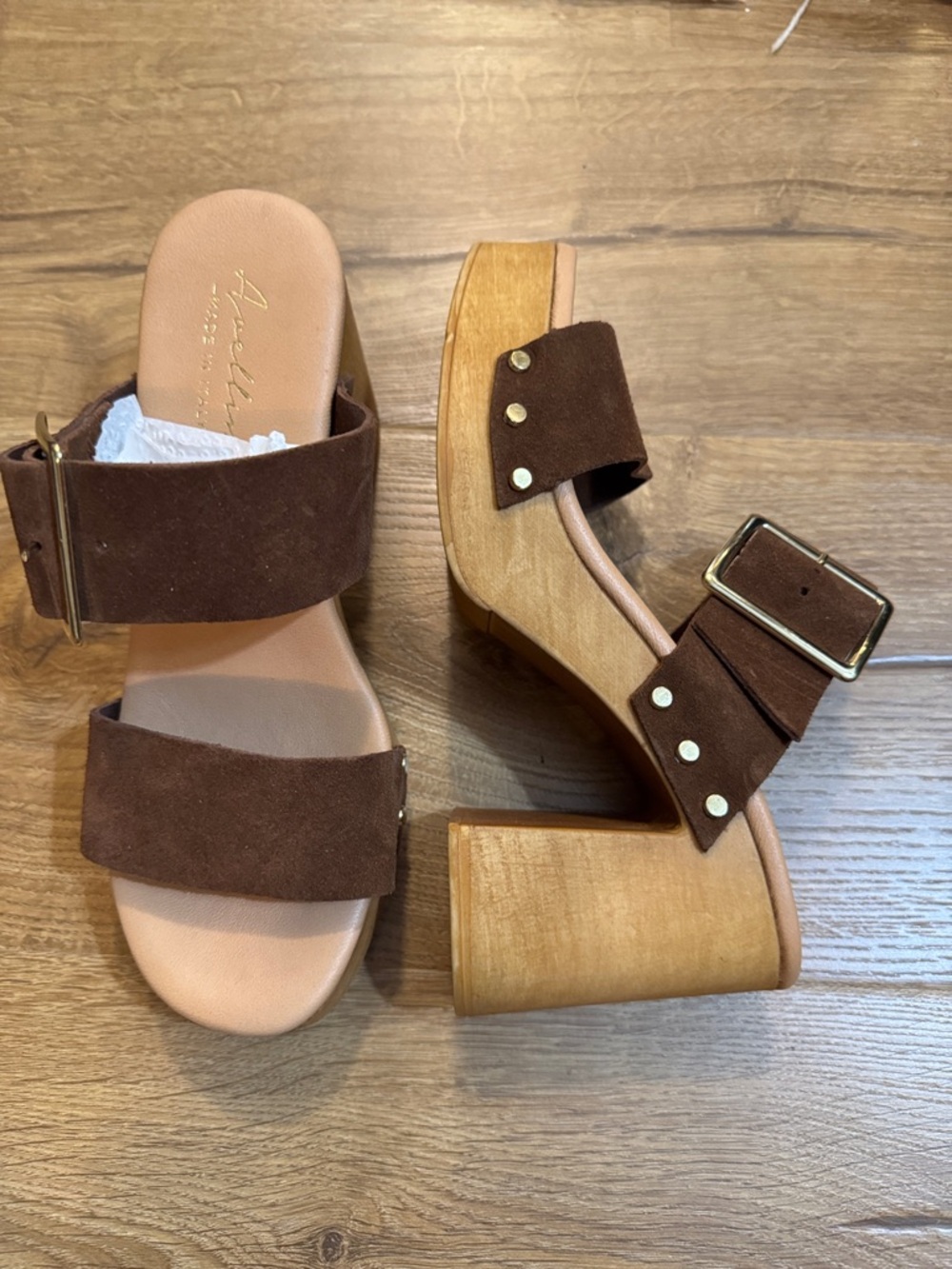 Suede Brown Platform Slide Sandals with Buckle